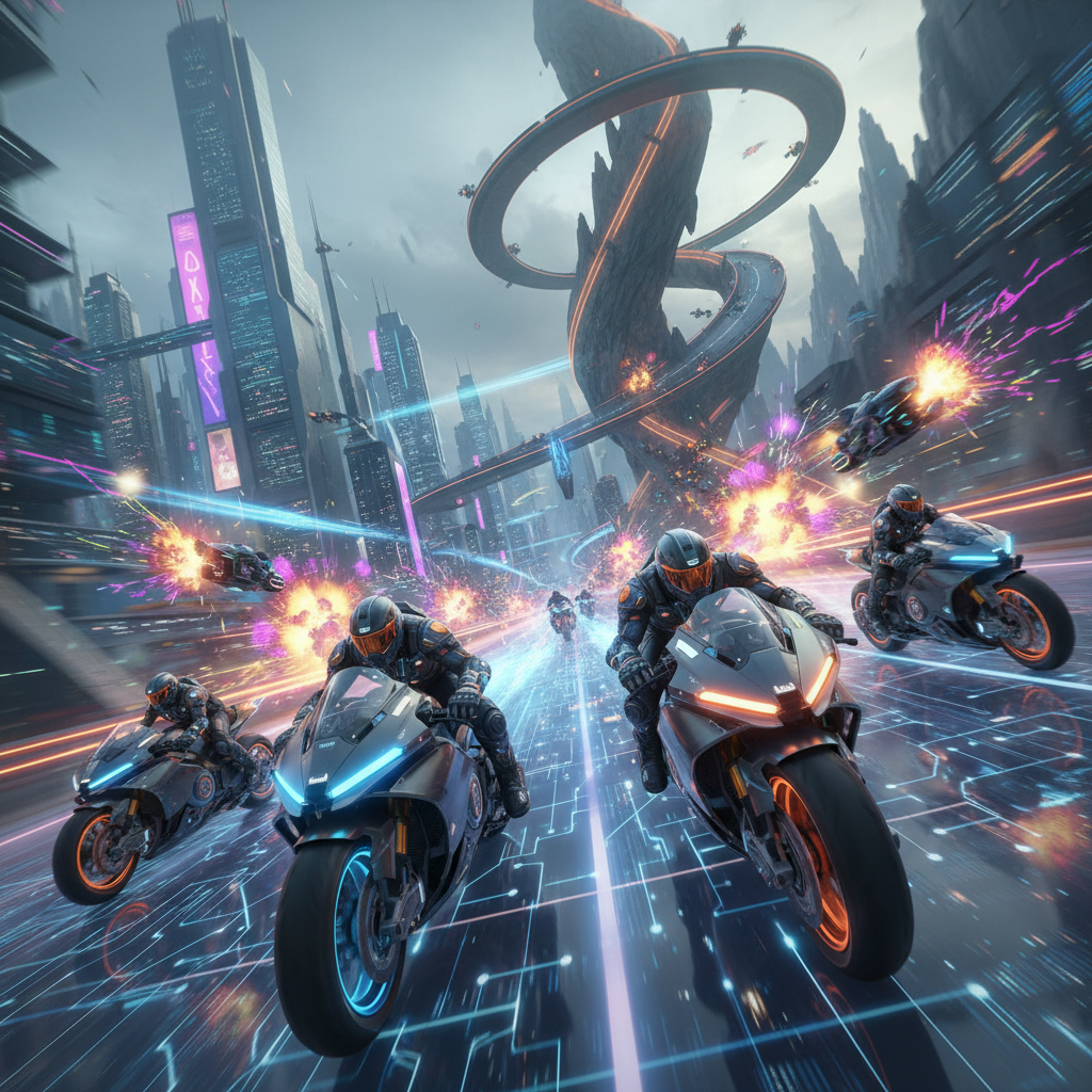 Neon Velocity: Battle Riders - 3D Racing by Jabali AI