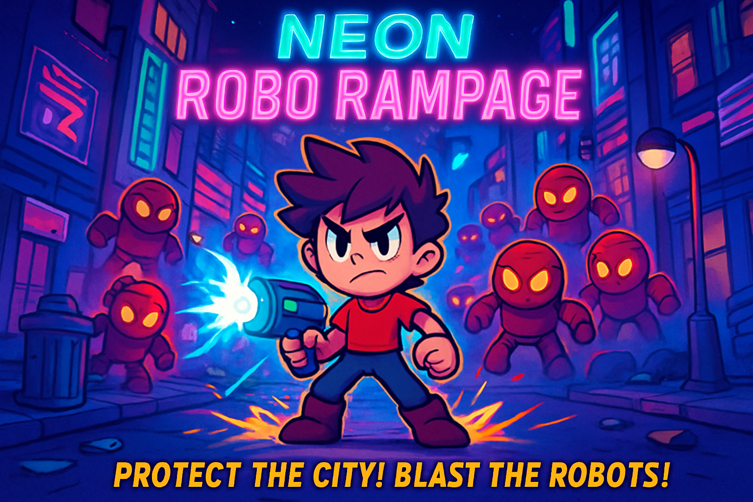 Neon Robo Rampage - Fixed Shooter Arcade by Jabali AI