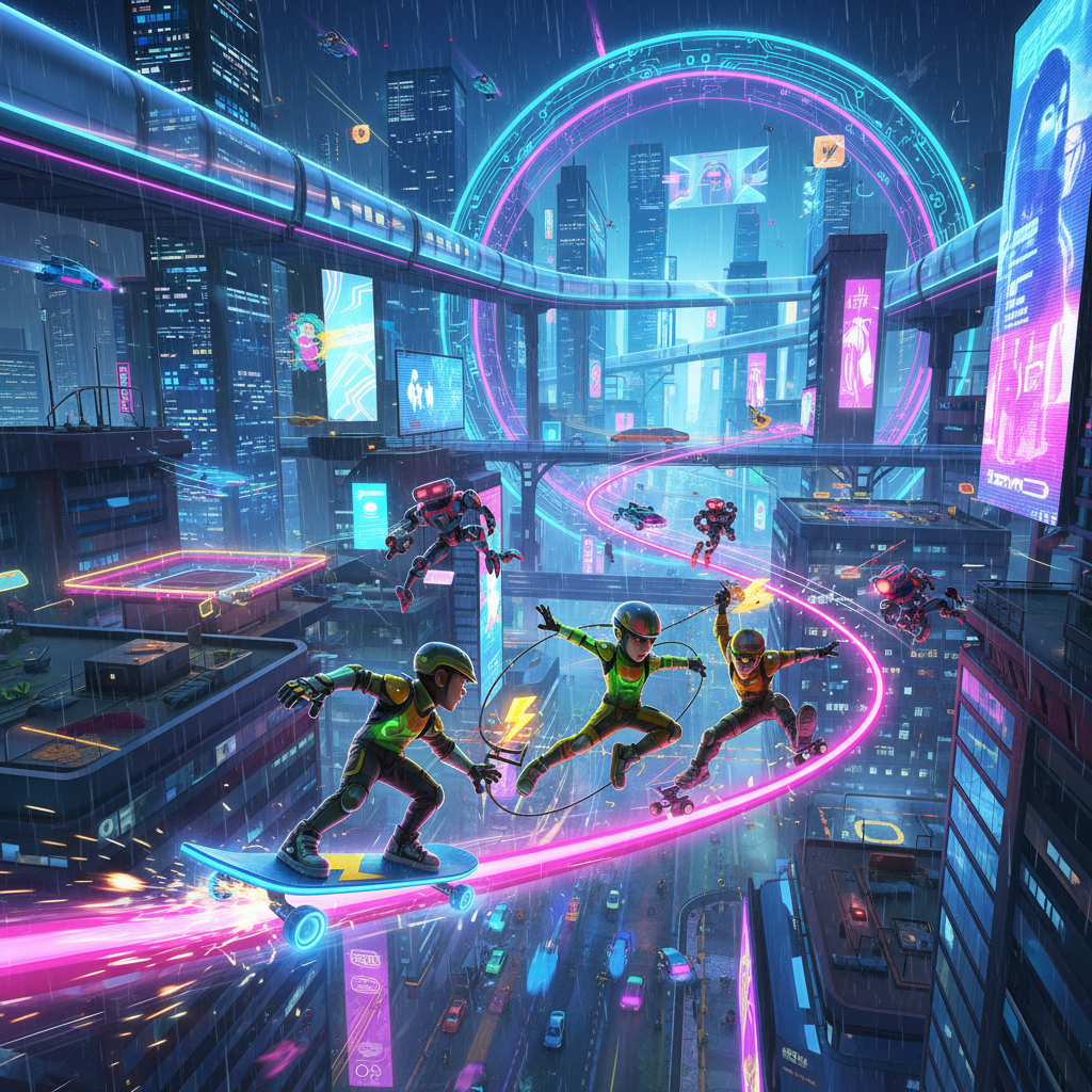 Neon Rush: Parkour Rivals - Jabali AI Poster