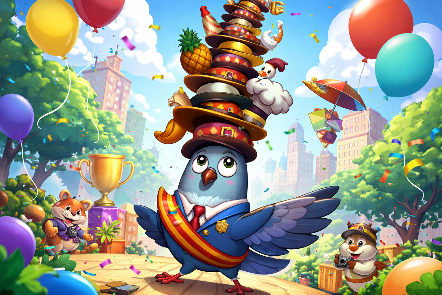 Pigeon Mayor's Hat Stack Challenge - Instant game by Jabali AI