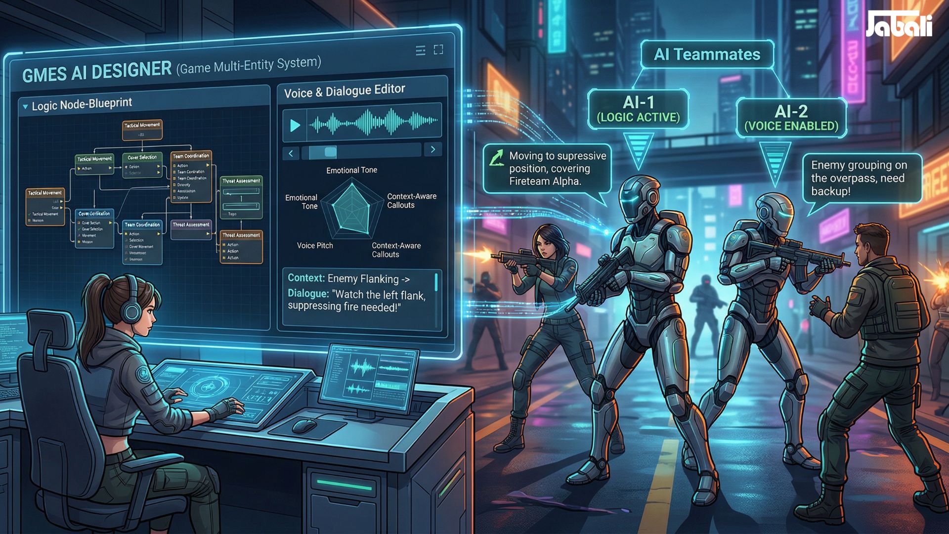 Designing AI Teammates: Using Advanced GMES for Multiplayer Voice & Logic