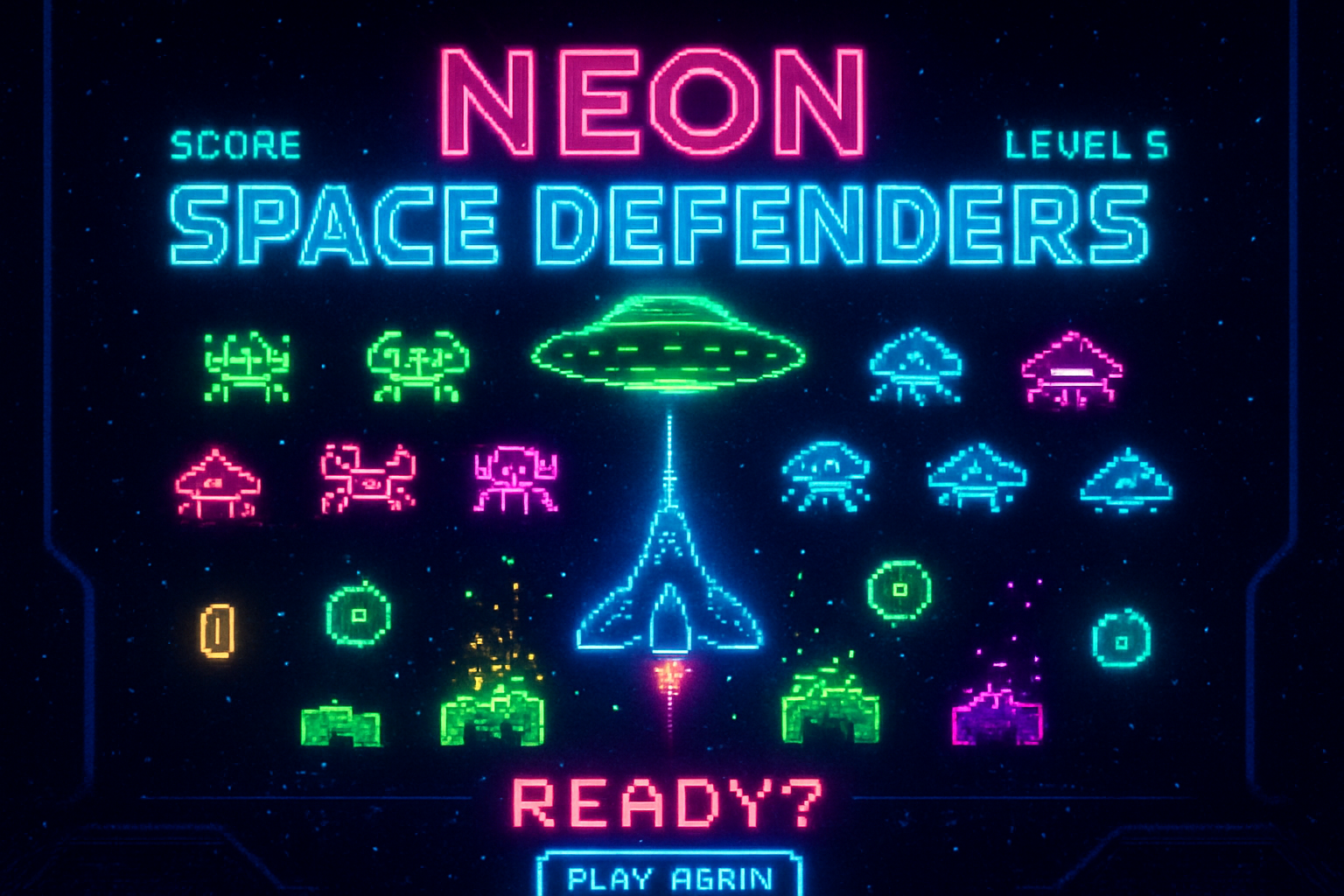 Neon Space Defenders - Fixed Shooter Arcade by Jabali AI